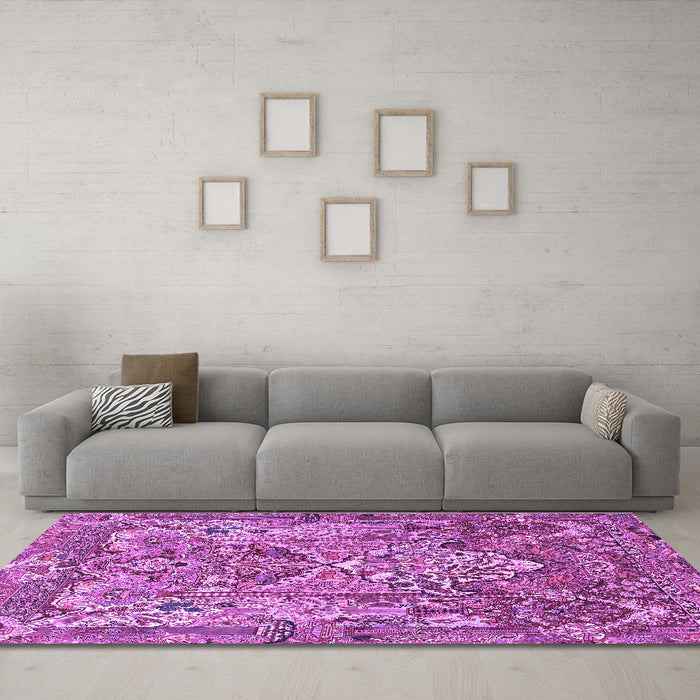Machine Washable Animal Purple Traditional Area Rugs in a Living Room, wshtr1036pur