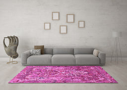 Machine Washable Animal Pink Traditional Rug in a Living Room, wshtr1036pnk