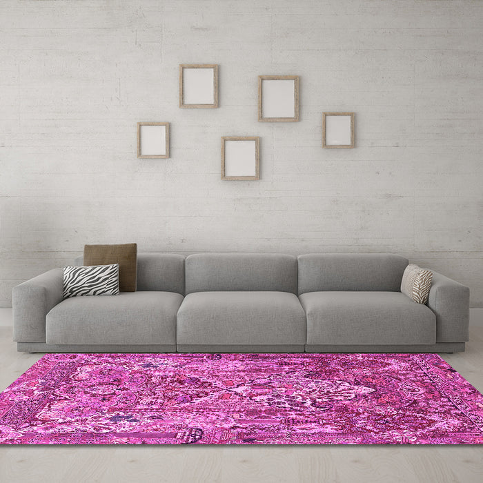 Machine Washable Animal Pink Traditional Rug in a Living Room, wshtr1036pnk