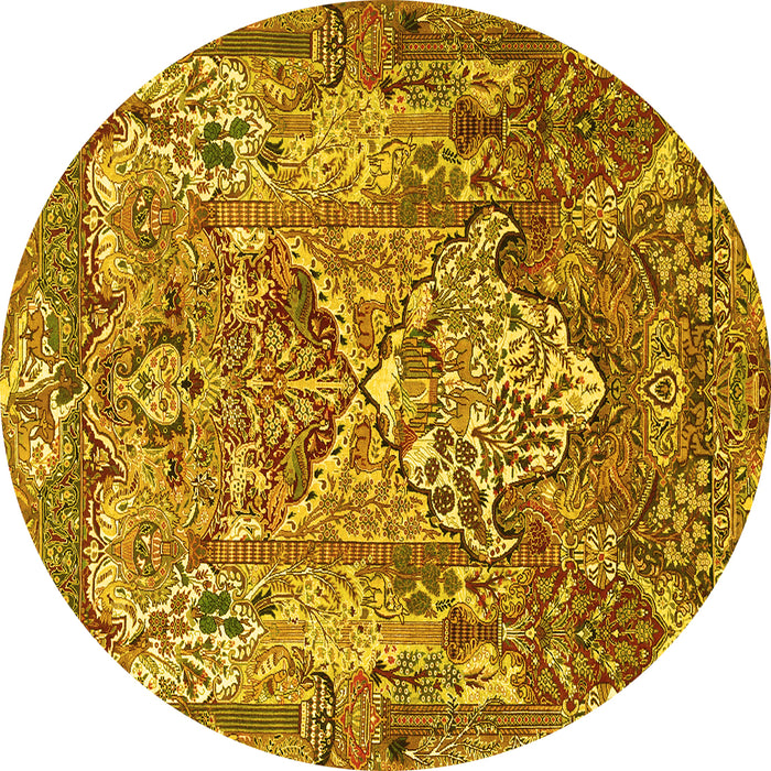 Round Machine Washable Animal Yellow Traditional Rug, wshtr1036yw