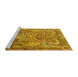 Sideview of Machine Washable Animal Yellow Traditional Rug, wshtr1036yw