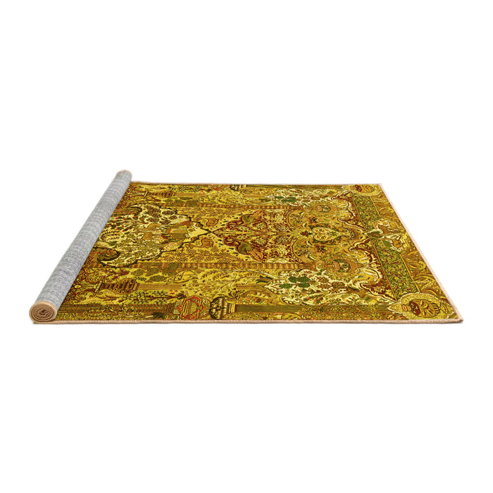 Sideview of Machine Washable Animal Yellow Traditional Rug, wshtr1036yw