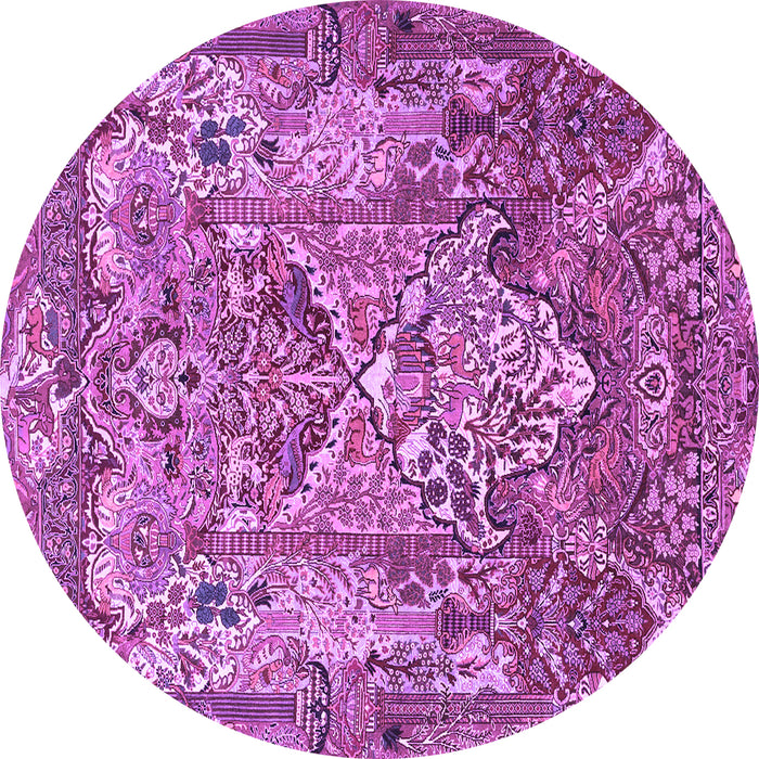 Round Machine Washable Animal Purple Traditional Area Rugs, wshtr1036pur
