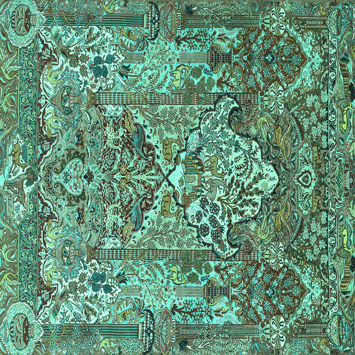Square Machine Washable Animal Turquoise Traditional Area Rugs, wshtr1036turq