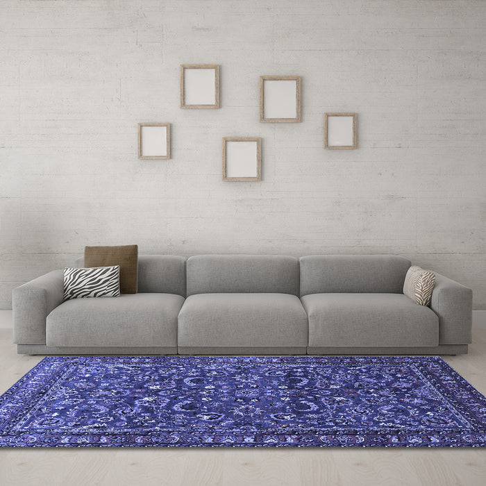 Machine Washable Persian Blue Traditional Rug in a Living Room, wshtr1037blu