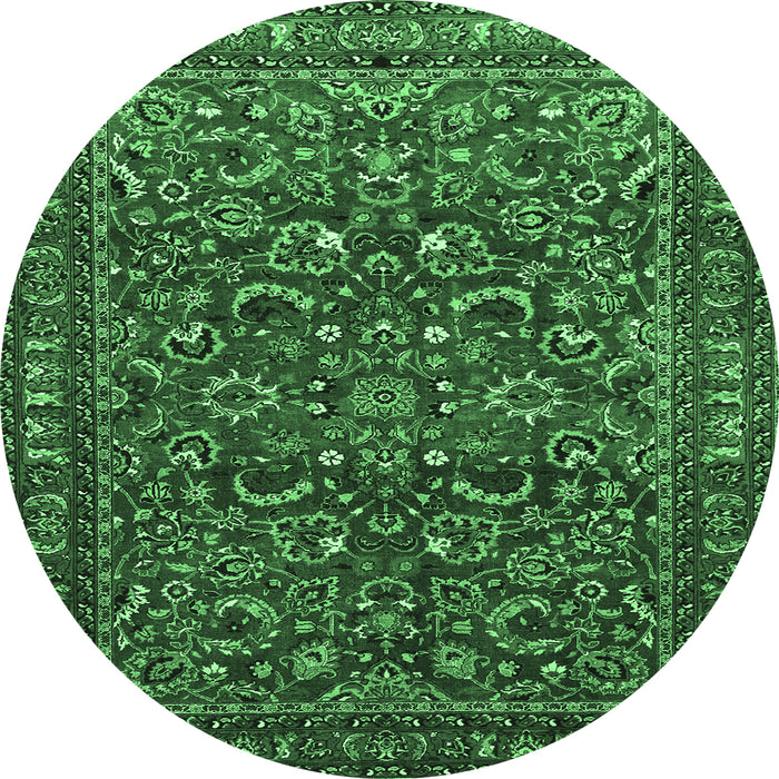 Round Persian Emerald Green Traditional Rug, tr1037emgrn