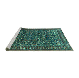 Sideview of Machine Washable Persian Turquoise Traditional Area Rugs, wshtr1037turq