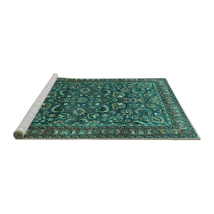 Sideview of Machine Washable Persian Turquoise Traditional Area Rugs, wshtr1037turq