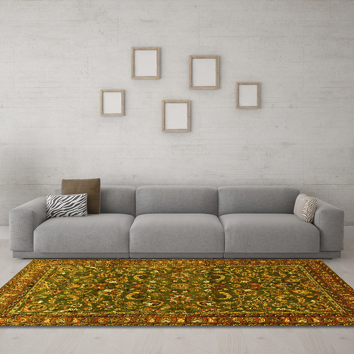Machine Washable Persian Yellow Traditional Rug in a Living Room, wshtr1037yw