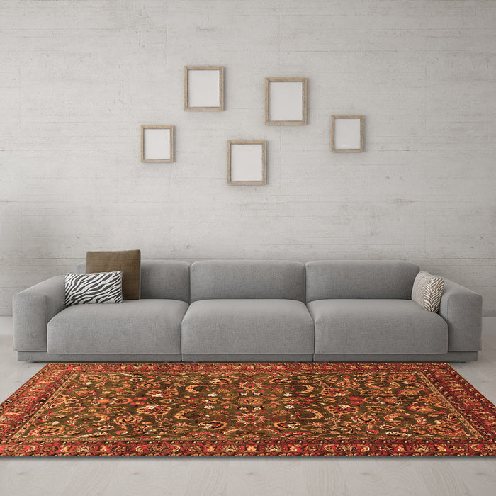 Machine Washable Persian Orange Traditional Area Rugs in a Living Room, wshtr1037org