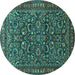 Round Machine Washable Persian Turquoise Traditional Area Rugs, wshtr1037turq