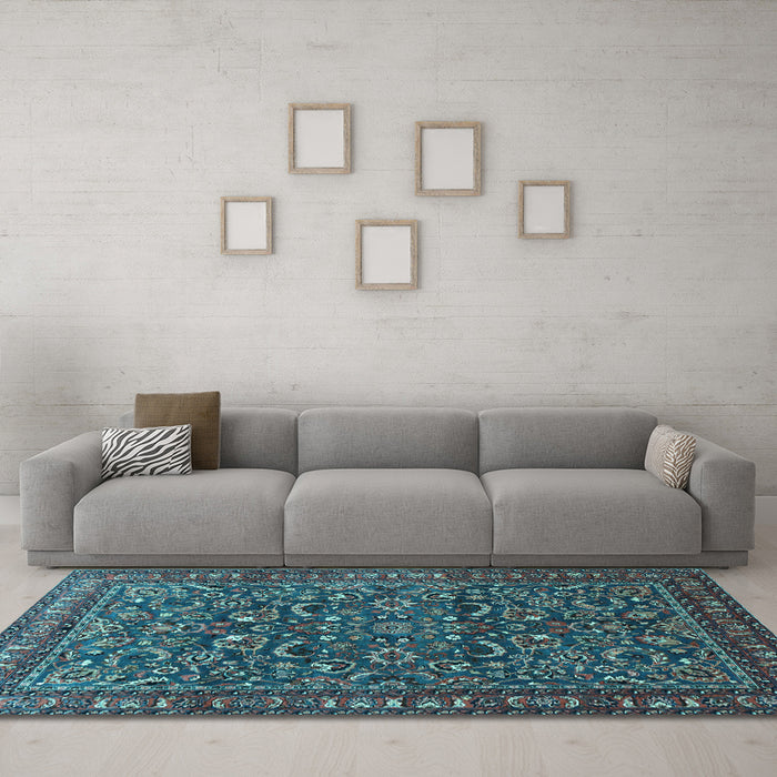 Machine Washable Persian Light Blue Traditional Rug in a Living Room, wshtr1037lblu