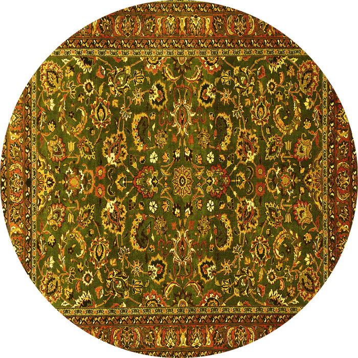 Round Machine Washable Persian Yellow Traditional Rug, wshtr1037yw
