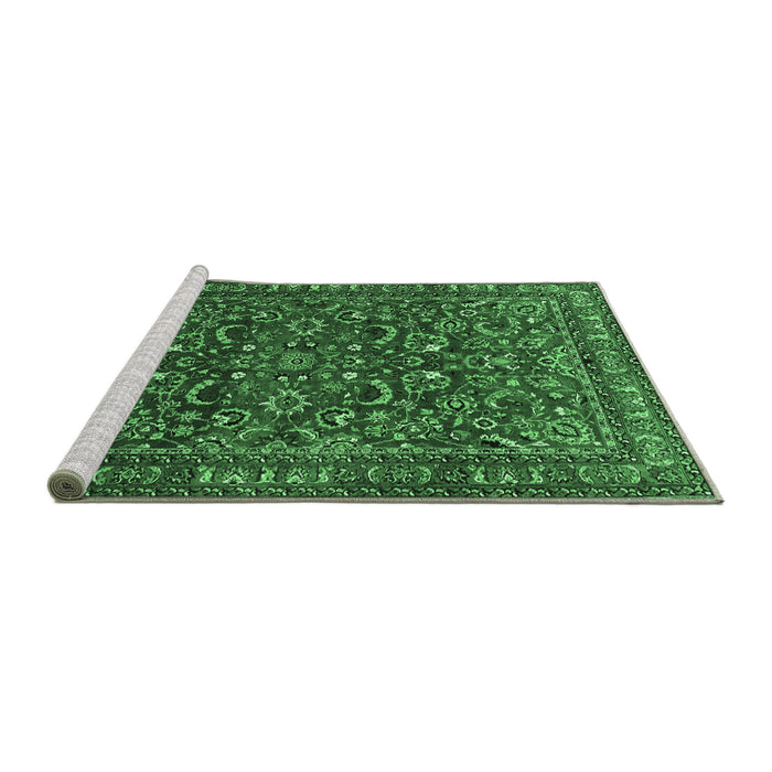 Sideview of Machine Washable Persian Emerald Green Traditional Area Rugs, wshtr1037emgrn