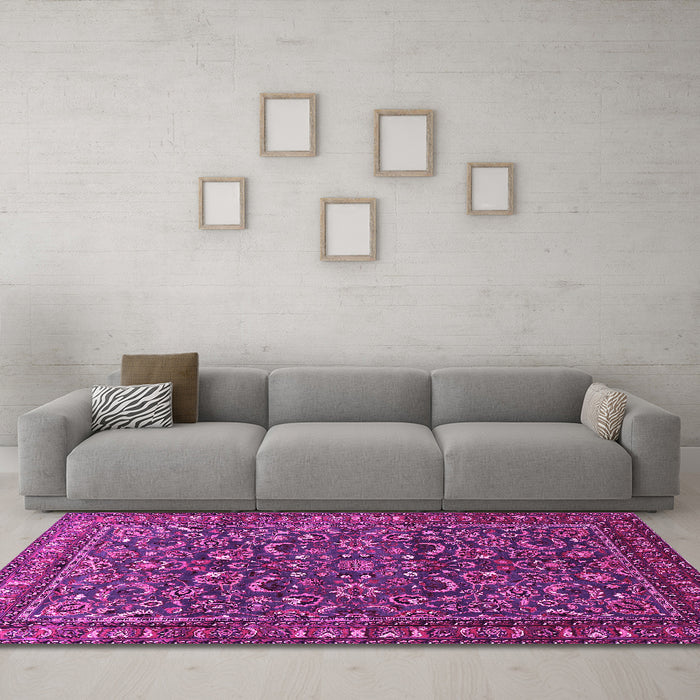 Machine Washable Persian Pink Traditional Rug in a Living Room, wshtr1037pnk