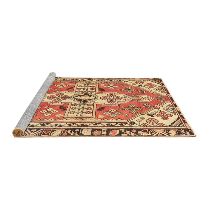 Sideview of Machine Washable Traditional Mahogany Brown Rug, wshtr1038