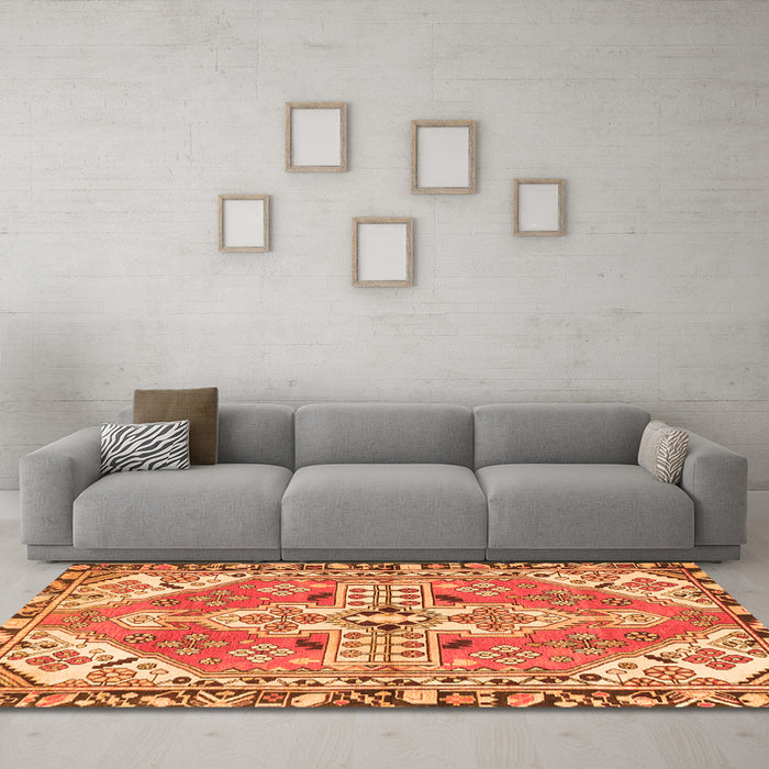 Machine Washable Persian Orange Traditional Area Rugs in a Living Room, wshtr1038org