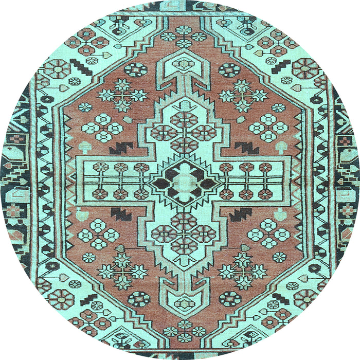 Round Machine Washable Persian Light Blue Traditional Rug, wshtr1038lblu