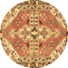 Round Persian Brown Traditional Rug, tr1038brn