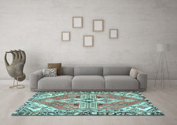 Machine Washable Persian Light Blue Traditional Rug in a Living Room, wshtr1038lblu