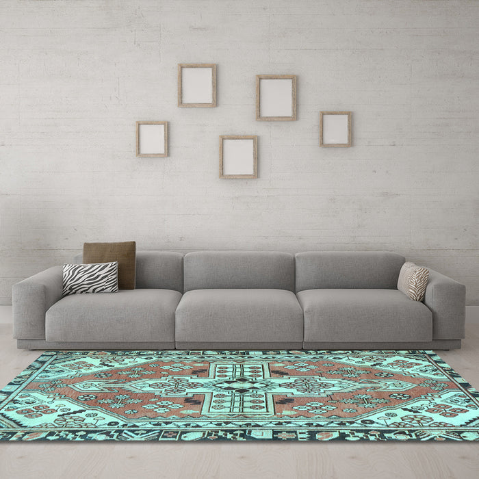 Machine Washable Persian Light Blue Traditional Rug in a Living Room, wshtr1038lblu