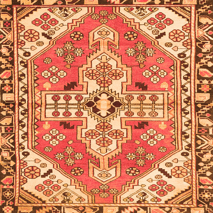 Round Machine Washable Persian Orange Traditional Area Rugs, wshtr1038org