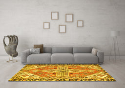 Machine Washable Persian Yellow Traditional Rug in a Living Room, wshtr1038yw