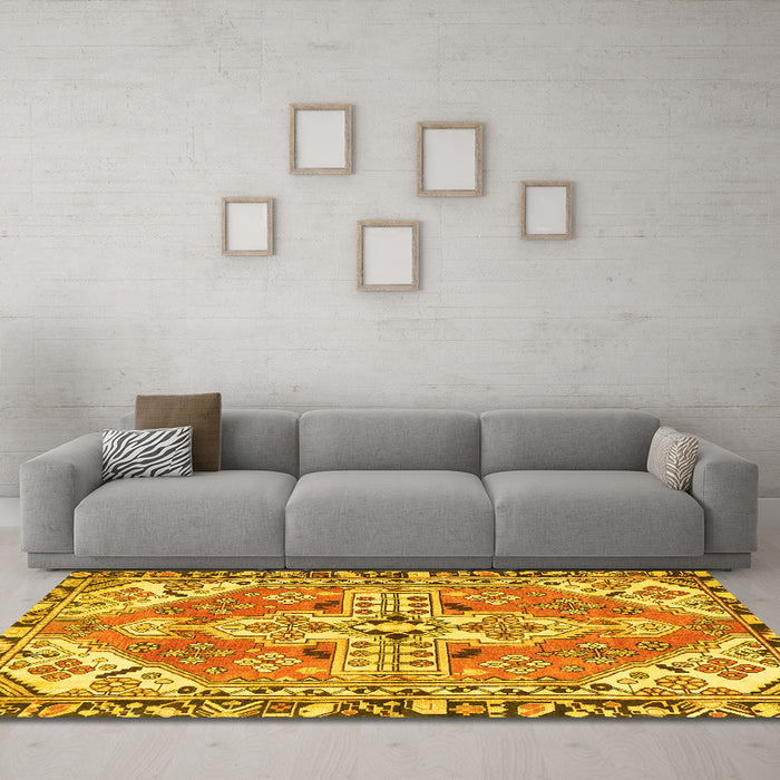 Machine Washable Persian Yellow Traditional Rug in a Living Room, wshtr1038yw