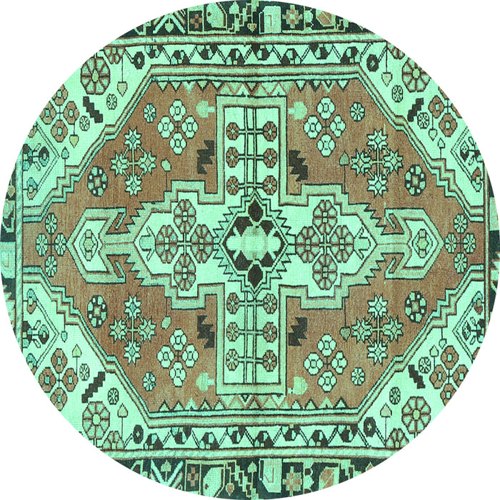 Round Persian Turquoise Traditional Rug, tr1038turq