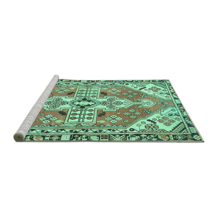 Sideview of Machine Washable Persian Turquoise Traditional Area Rugs, wshtr1038turq
