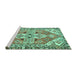 Sideview of Machine Washable Persian Turquoise Traditional Area Rugs, wshtr1038turq