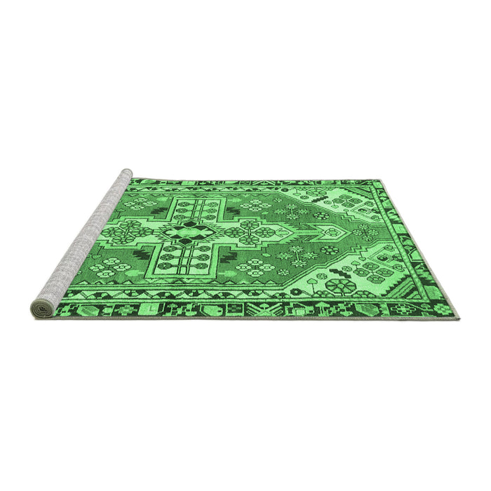 Sideview of Machine Washable Persian Emerald Green Traditional Area Rugs, wshtr1038emgrn
