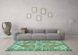 Machine Washable Persian Turquoise Traditional Area Rugs in a Living Room,, wshtr1038turq