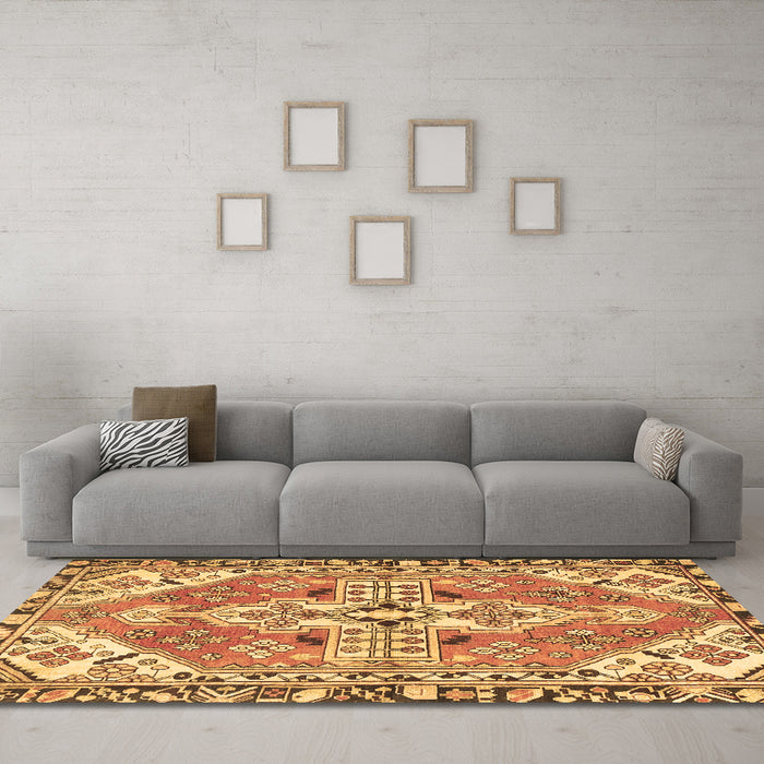 Machine Washable Persian Brown Traditional Rug in a Living Room,, wshtr1038brn