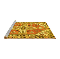 Sideview of Machine Washable Persian Yellow Traditional Rug, wshtr1038yw