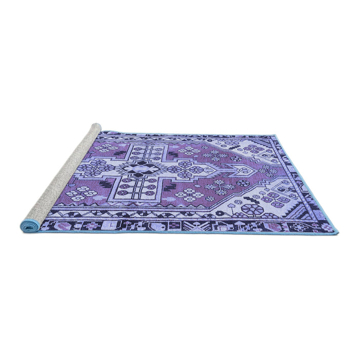Sideview of Machine Washable Persian Blue Traditional Rug, wshtr1038blu