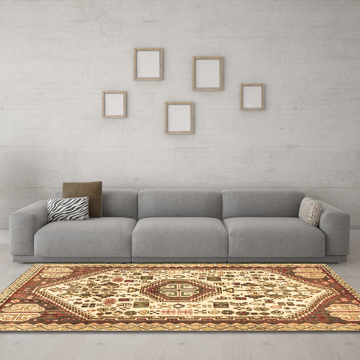 Machine Washable Persian Brown Traditional Rug in a Living Room,, wshtr1039brn