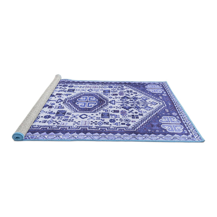 Sideview of Machine Washable Persian Blue Traditional Rug, wshtr1039blu