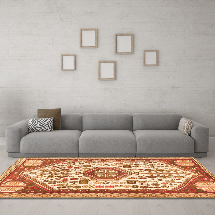 Machine Washable Persian Orange Traditional Area Rugs in a Living Room, wshtr1039org