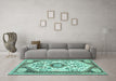 Machine Washable Persian Turquoise Traditional Area Rugs in a Living Room,, wshtr1039turq