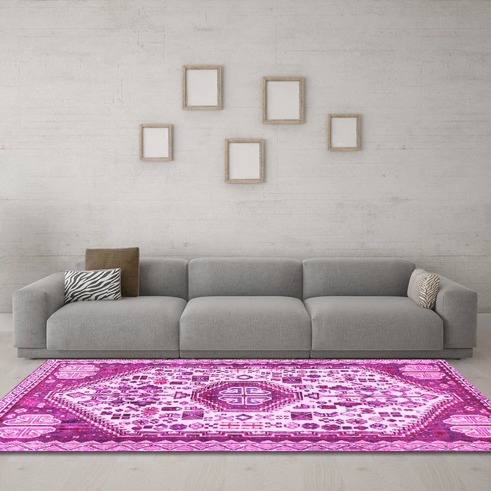 Machine Washable Persian Pink Traditional Rug in a Living Room, wshtr1039pnk