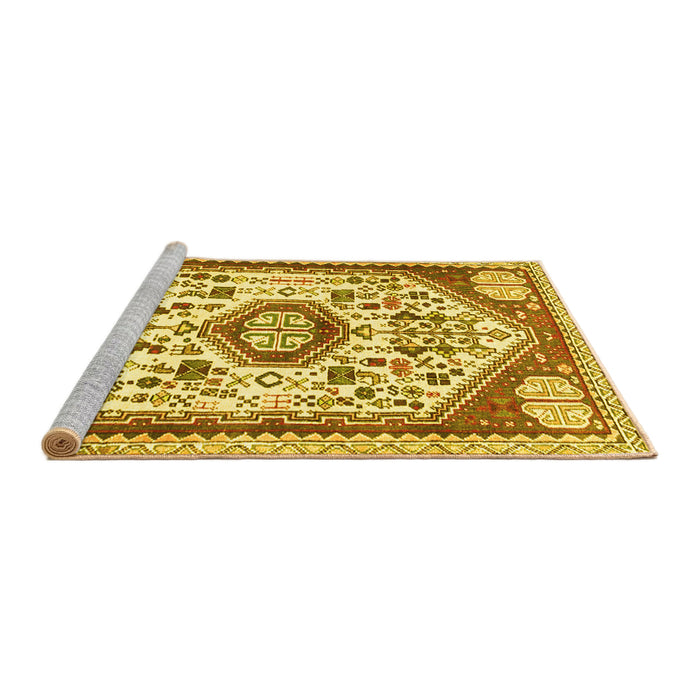 Sideview of Machine Washable Persian Yellow Traditional Rug, wshtr1039yw