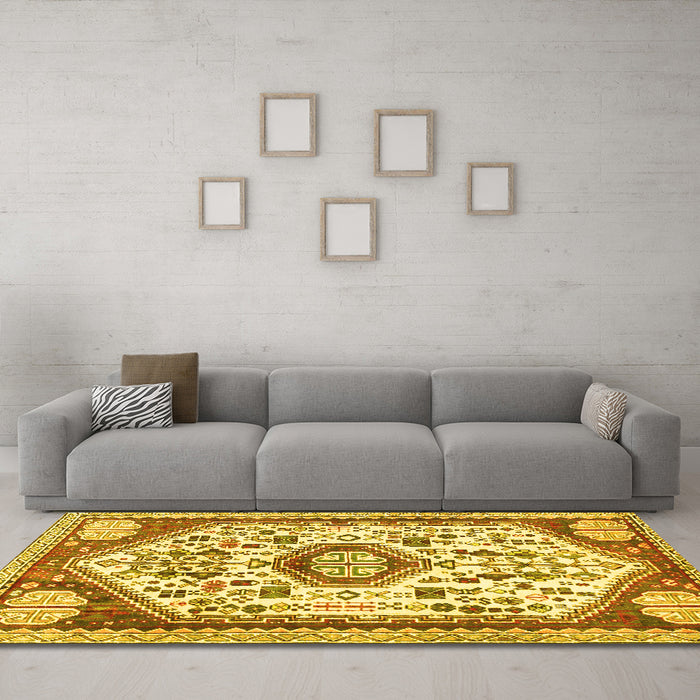 Machine Washable Persian Yellow Traditional Rug in a Living Room, wshtr1039yw