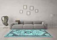 Machine Washable Persian Light Blue Traditional Rug, wshtr1039lblu