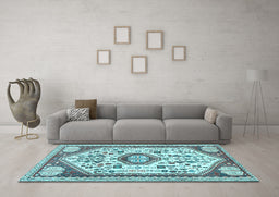 Machine Washable Persian Light Blue Traditional Rug in a Living Room, wshtr1039lblu