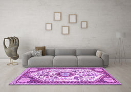 Machine Washable Persian Purple Traditional Area Rugs in a Living Room, wshtr1039pur