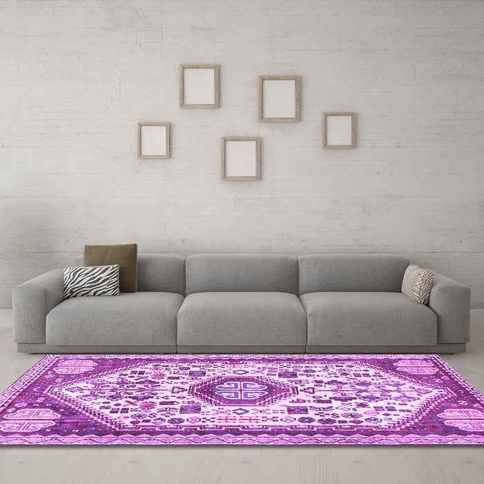 Machine Washable Persian Purple Traditional Area Rugs in a Living Room, wshtr1039pur
