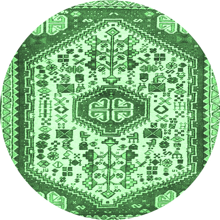 Round Machine Washable Persian Emerald Green Traditional Area Rugs, wshtr1039emgrn