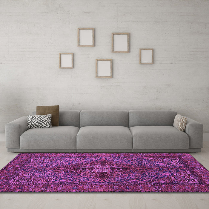 Machine Washable Persian Purple Traditional Area Rugs in a Living Room, wshtr103pur