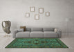 Machine Washable Persian Turquoise Traditional Area Rugs in a Living Room,, wshtr103turq